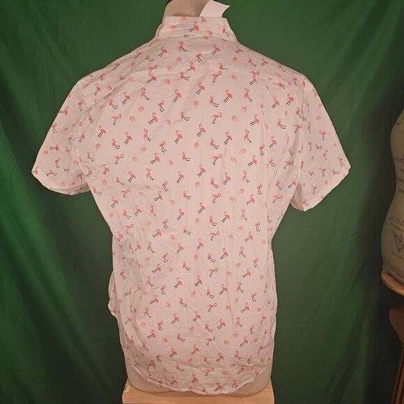 NWT J Crew Factory Flex Washed Pink Flamingo Short Sleeve Button Down Shirt XL - Picture 2 of 5